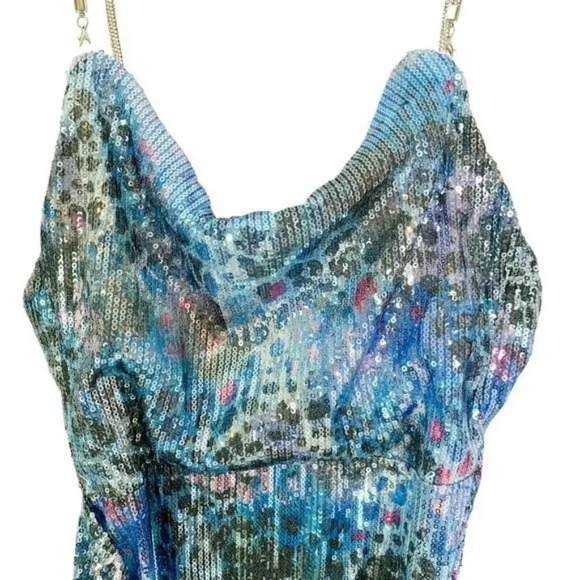 ASOS Design Sequin Diamante Strap Mini Dress blue snake print Size 0 NWT - Picture 8 of 15